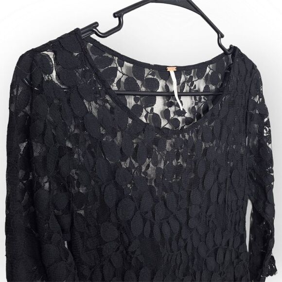 Free People Floral Embroidered Mesh Lace Mini Dress Black size 6 - Picture 3 of 8